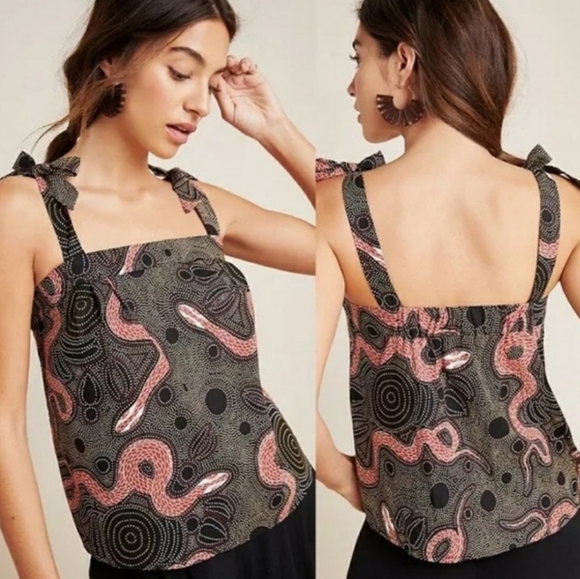 Anthropologie Corey Lynn Calter "Ibiza blouse" halter style. Snake. Bow. Size M. - Picture 1 of 12
